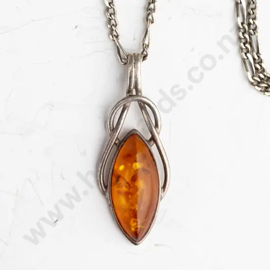 silver amber stone necklace stamped 925