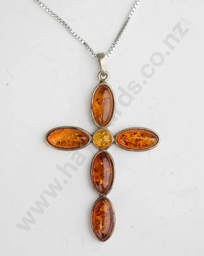 silver amber cross necklace stamped 925 Image 1++