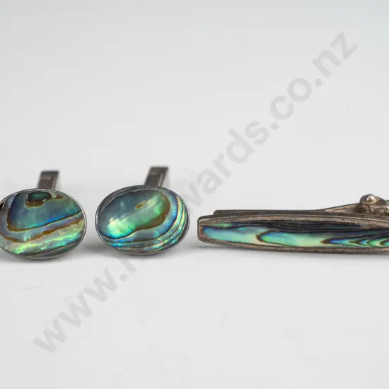 paua shell cufflinks stamped stamped stg & paua shell tie pin no mark