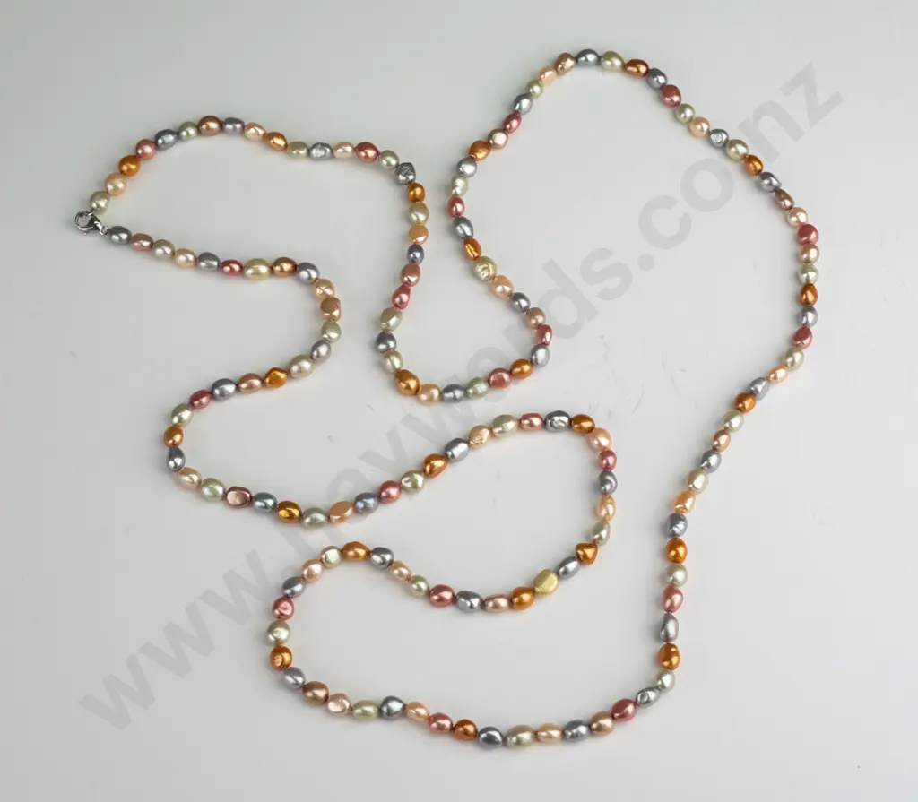long multi coloured pearl necklace clasp stamped 925 Image 1++