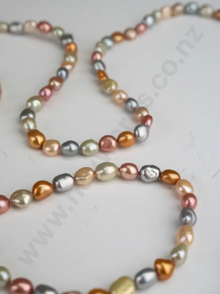 long multi coloured pearl necklace clasp stamped 925 Image 1++