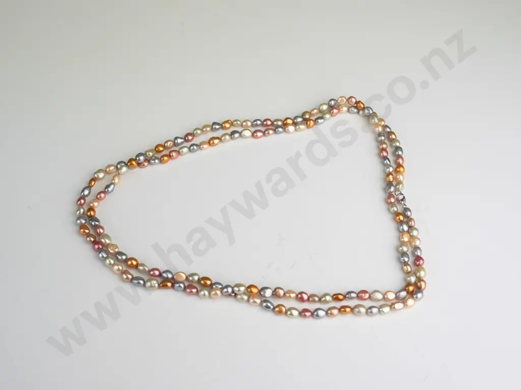 long multi coloured pearl necklace clasp stamped 925 Image 1++