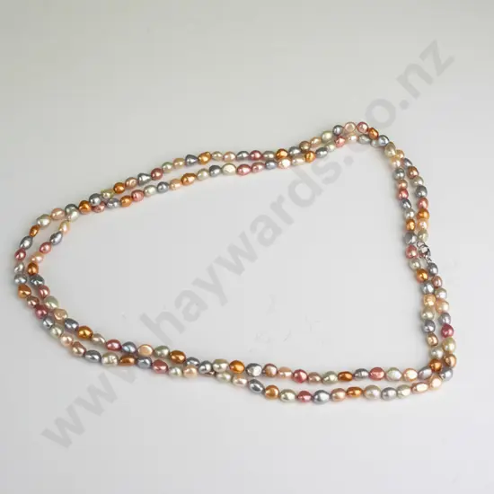 long multi coloured pearl necklace clasp stamped 925