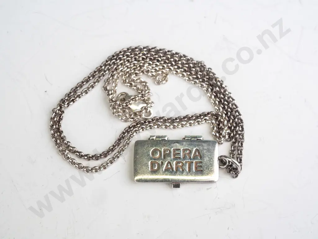long silver book necklace 'Opera D'Arte' stamped 925 on clasp Image 1++