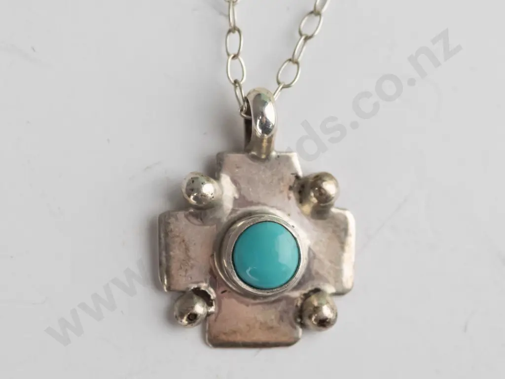 silver tourquoise necklace stamped925 Image 1++