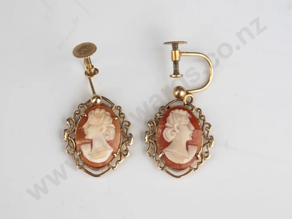 9ct cameo earrings with screw on fittings (3.4gm) Image 1++