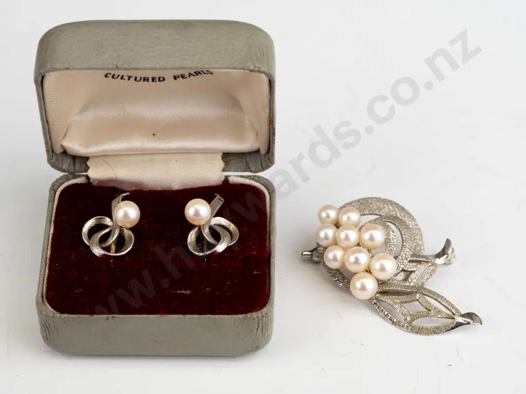 silver brooch & earring set [screw on] Image 1++