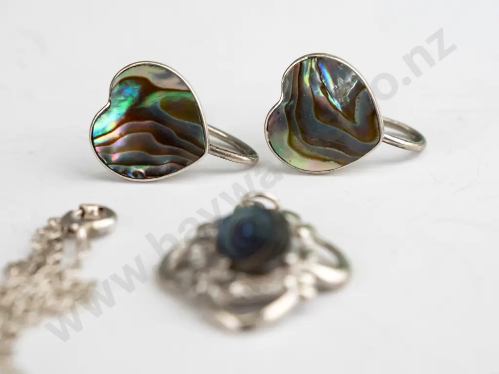 paua shell necklace & earrings [screw on] both stamped stg sil Image 1++
