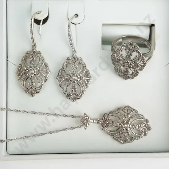 silver necklace, earrings & ring set all stamped 925