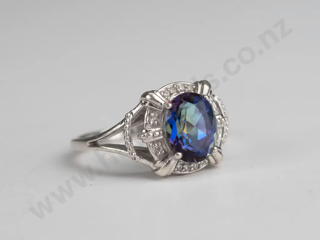 silver multi coloured stone ring Image 1++