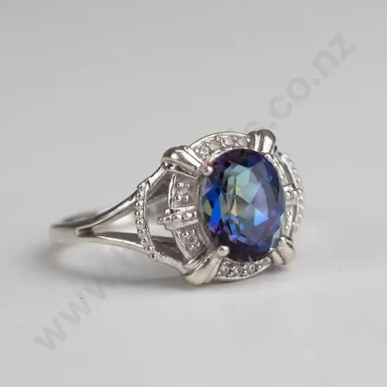 silver multi coloured stone ring