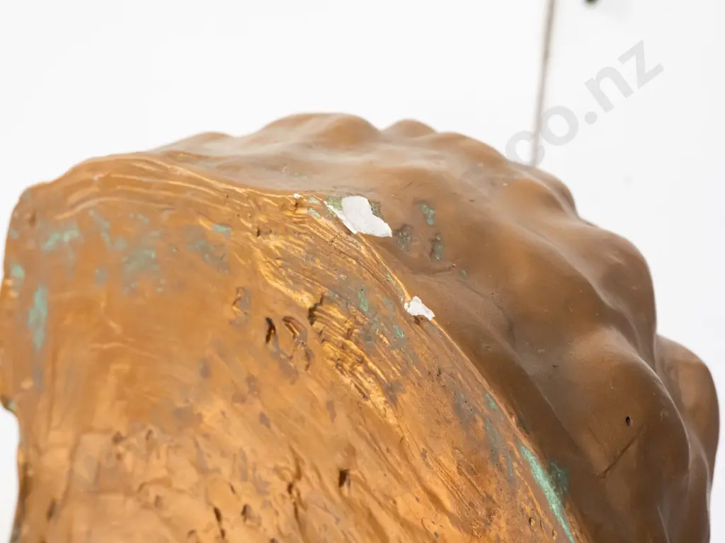 large, heavy cast plaster bust with antique gold paint finish - impressed "Fendi" on front of base. Some chipping to Image 1++