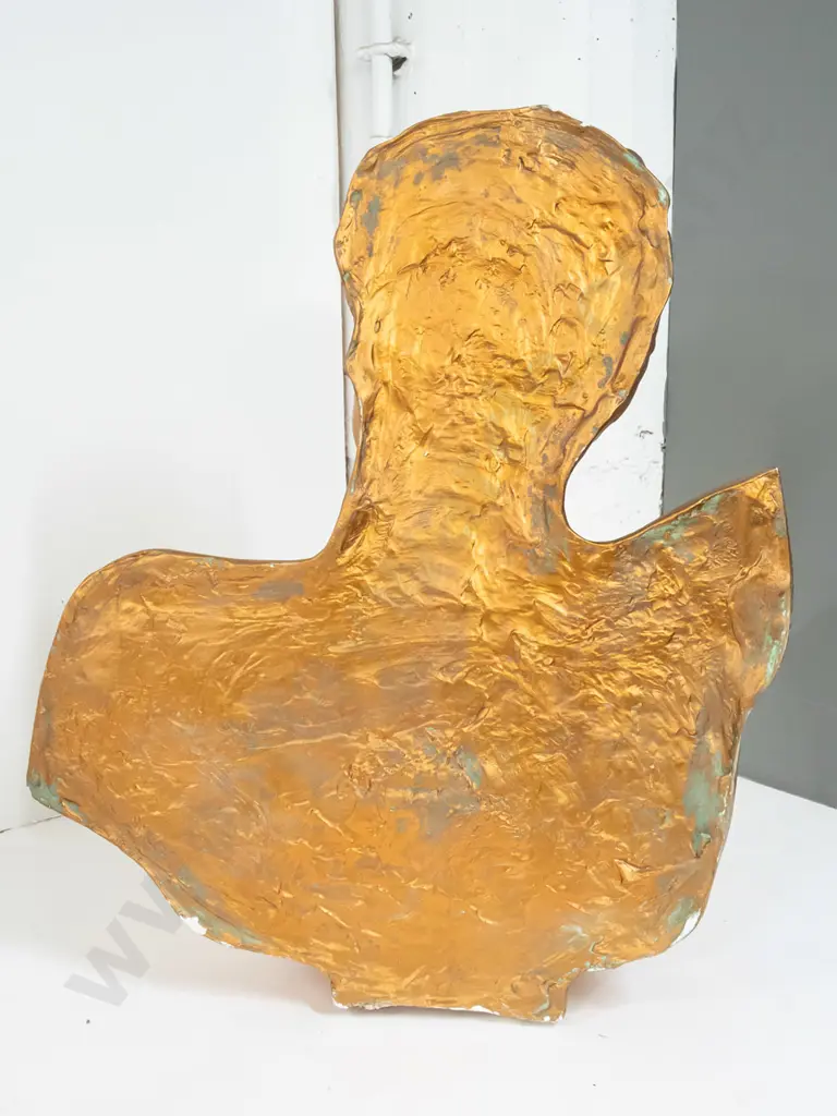 large, heavy cast plaster bust with antique gold paint finish - impressed "Fendi" on front of base. Some chipping to Image 1++