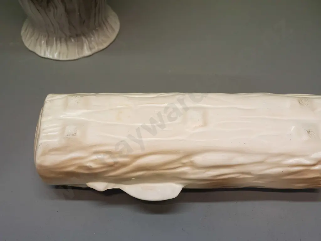 2 Crown Lynn matte glaze tree-bark effect floral hand painted vases - log trough has some sticker residue, stamped .542. Image 1++