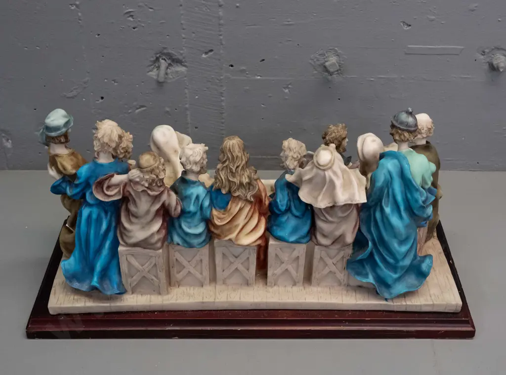 large composite Last Supper display figure on customwood / MDF base  - "Fine Art Collection" label on front H-270 W-540 Image 1++
