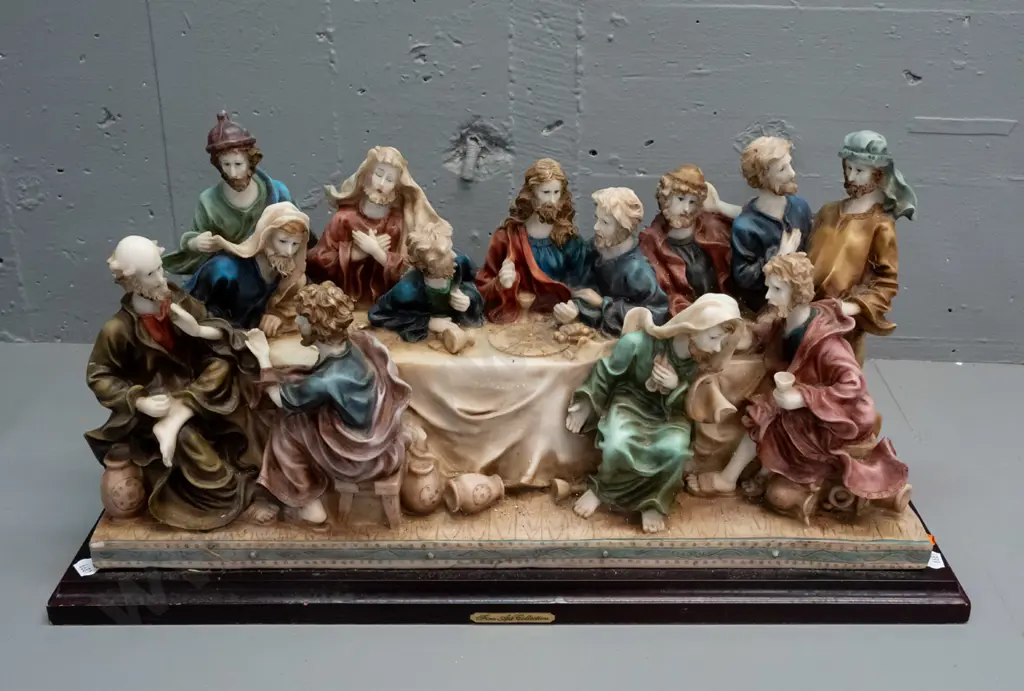 large composite Last Supper display figure on customwood / MDF base  - "Fine Art Collection" label on front H-270 W-540 Image 1++