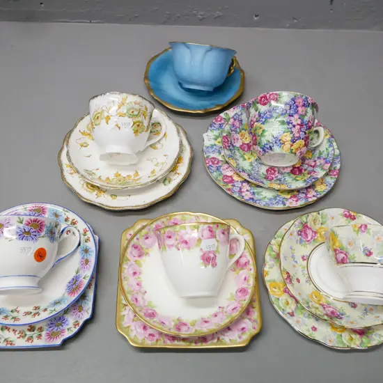 5x trios & 1x duo, assorted English fine china