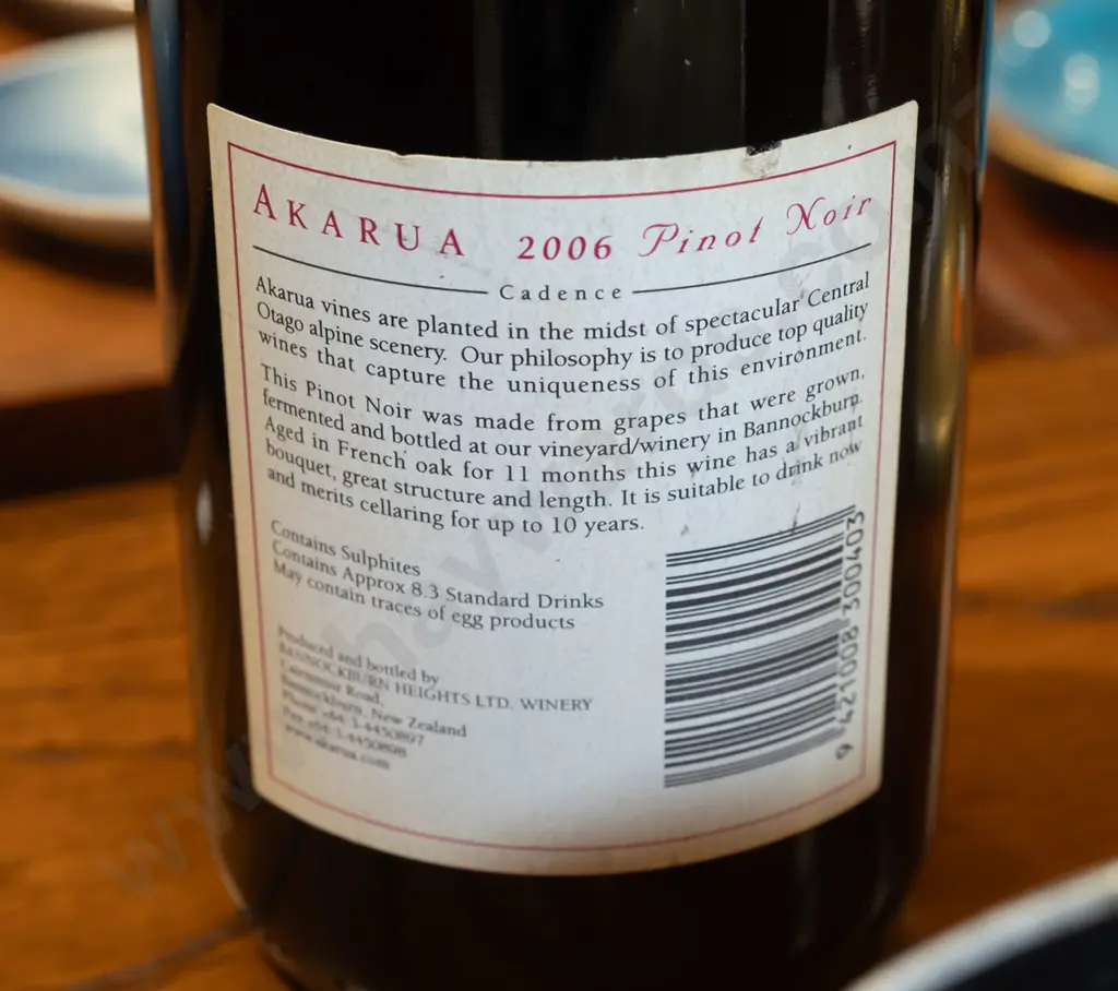 bottle of 2006, Akarua, Pinot Noir, Central Otago wine 750ml Image 1++