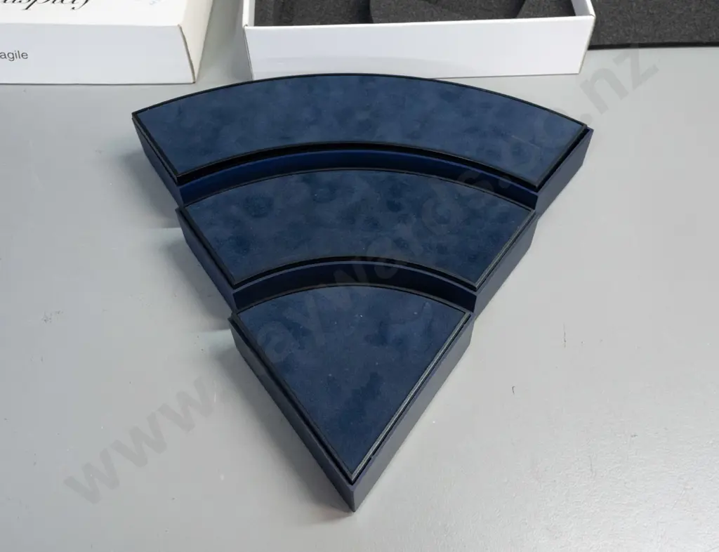 set of 3 Swarovski mirrored display stands in original box - curved wedge shapes, longest is L-330 Image 1++
