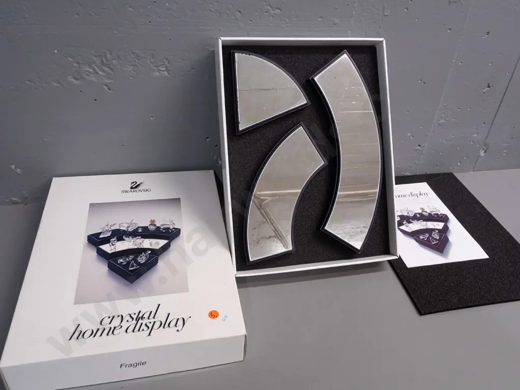 set of 3 Swarovski mirrored display stands in original box - curved wedge shapes, longest is L-330 Image 1++