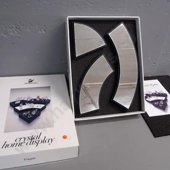 set of 3 Swarovski mirrored display stands in original box - curved wedge shapes, longest is L-330