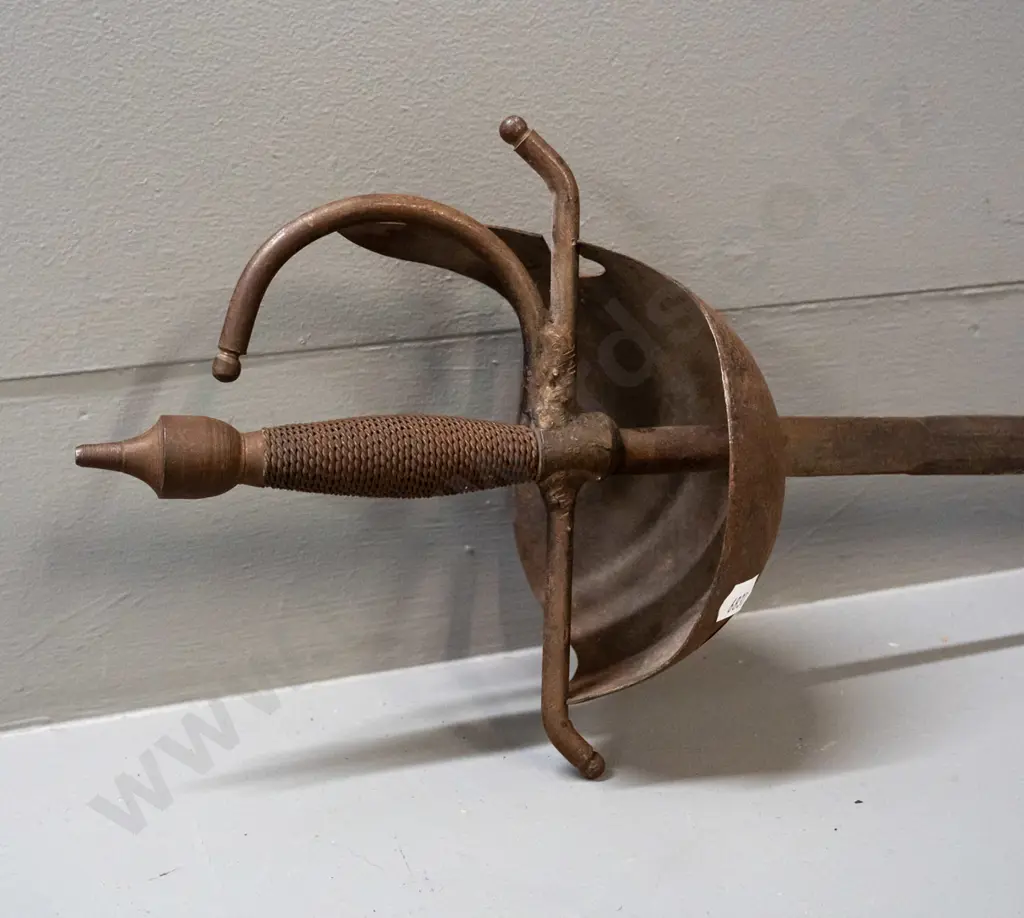 vintage decorative small metal sword with woven wire wrapped handle - overall age wear and light corrosion L-780 Image 1++
