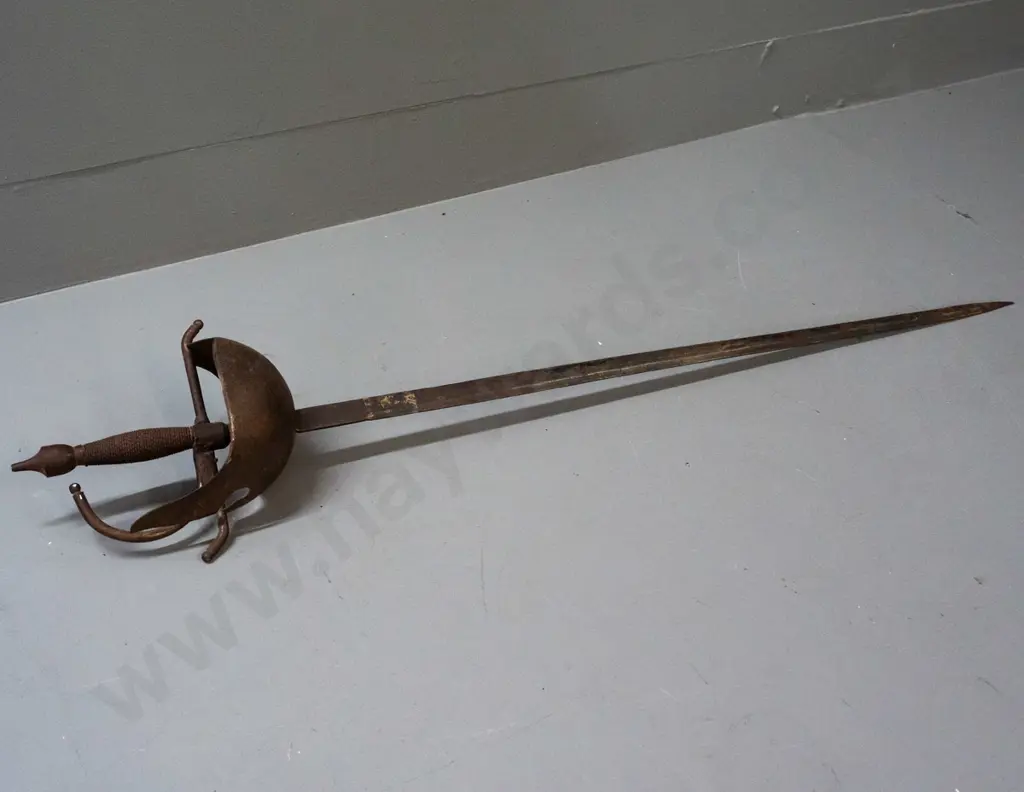 vintage decorative small metal sword with woven wire wrapped handle - overall age wear and light corrosion L-780 Image 1++