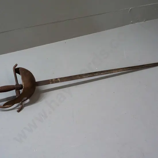 vintage decorative small metal sword with woven wire wrapped handle - overall age wear and light corrosion L-780