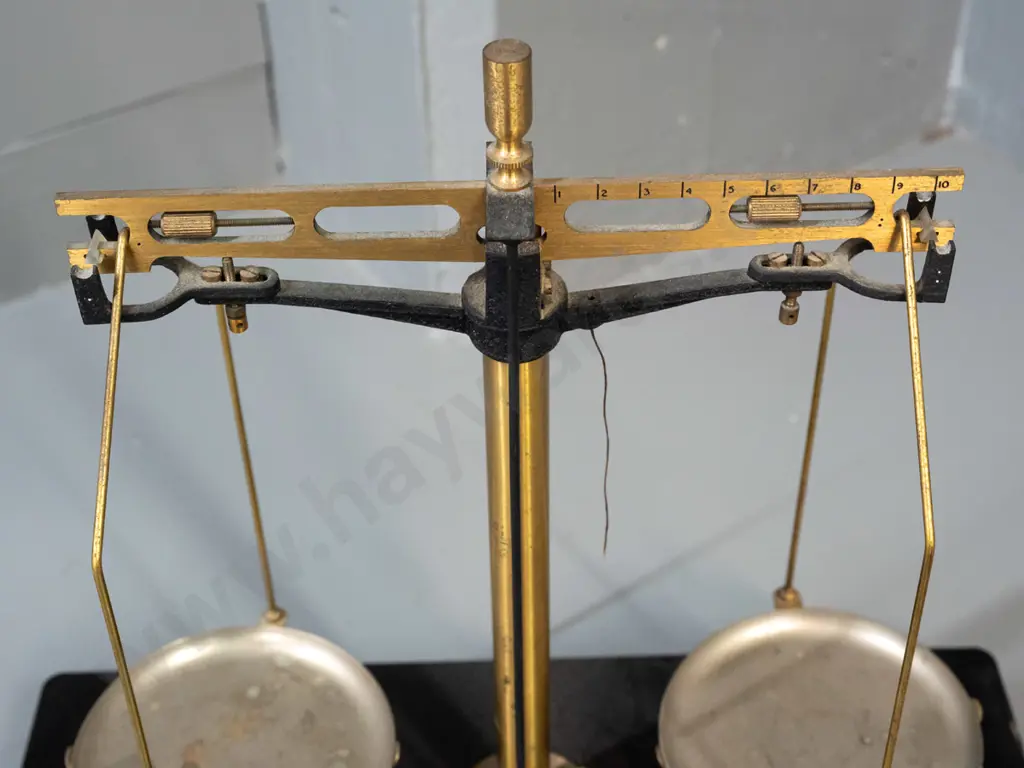 vintage Gallenkamp balance scales - brass and cast metal with bakelite base, stainless steel dishes, with cased set of Image 1++