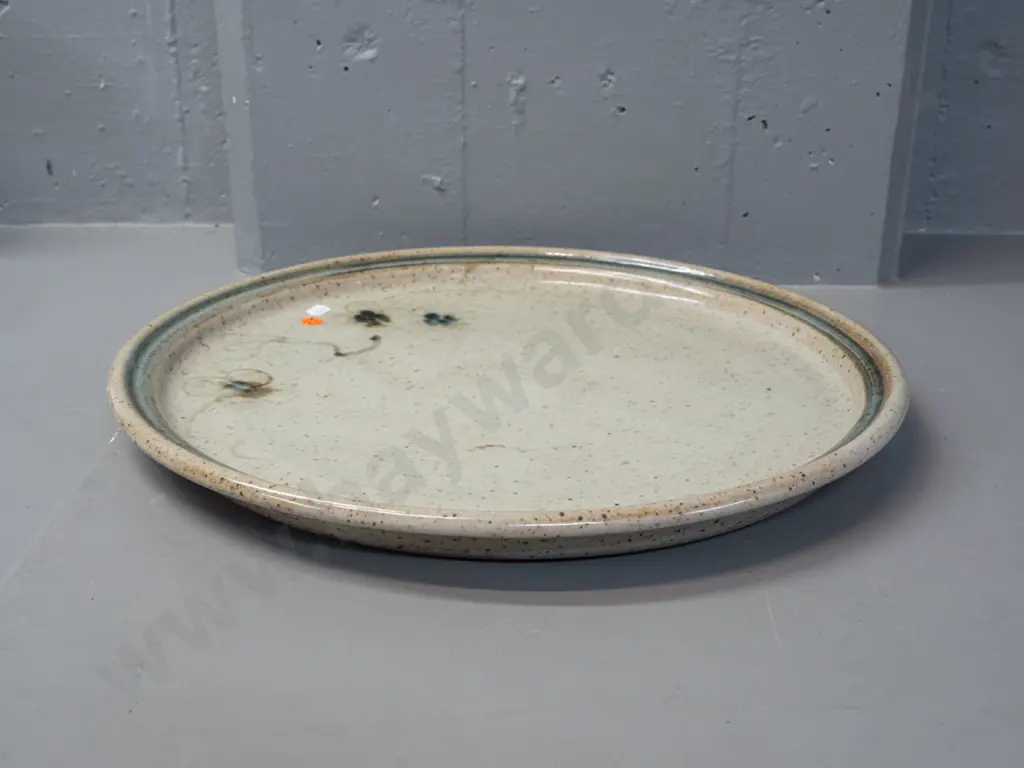 large New Zealand studio pottery platter - wood-fired glaze with floral or leaf motifs, slight firing flaw and a few Image 1++