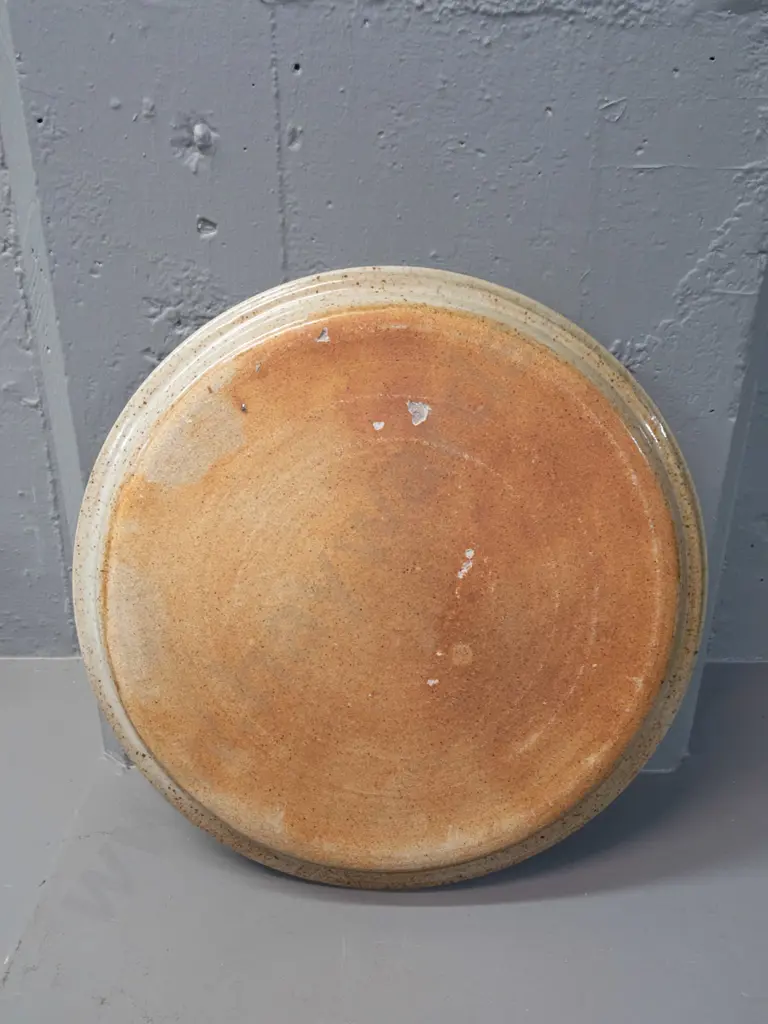 large New Zealand studio pottery platter - wood-fired glaze with floral or leaf motifs, slight firing flaw and a few Image 1++