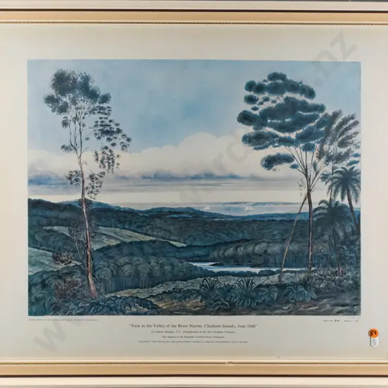 Charles Heaphy -- framed limited edition print "View in the Valley of the River Nairne, Chatham Islands, June 1840" ed.