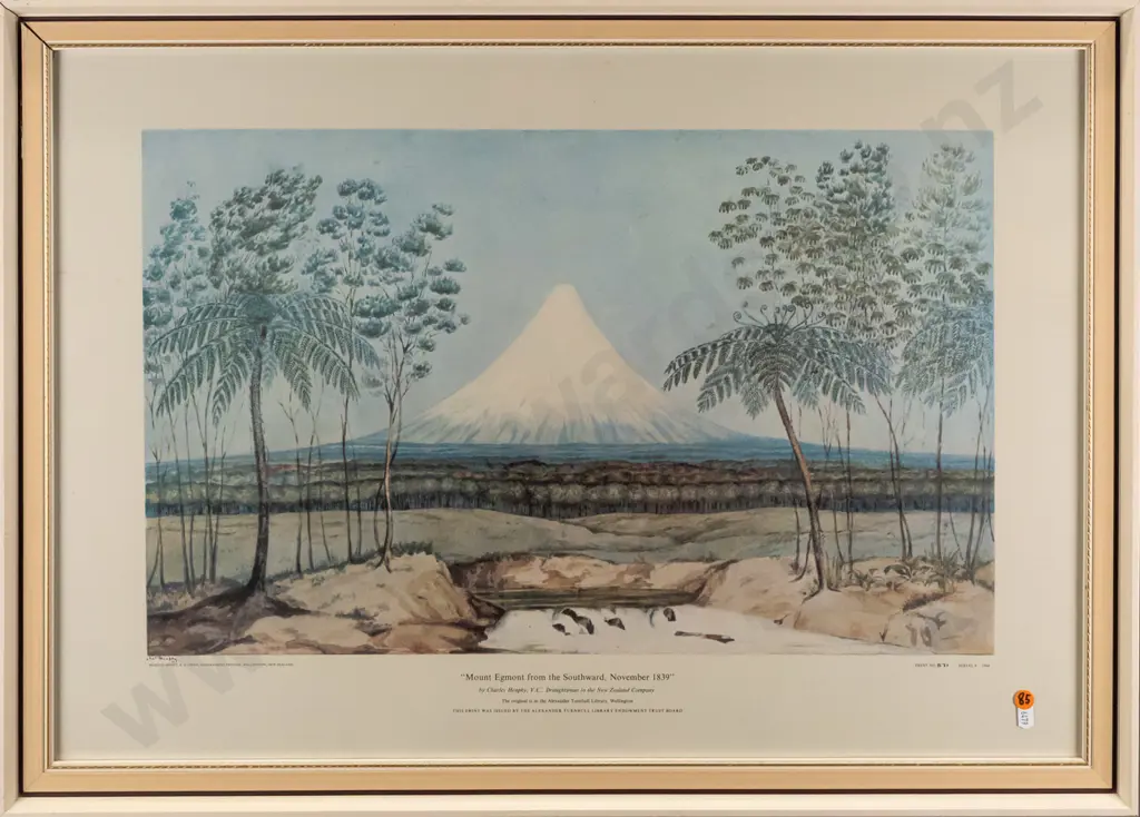Charles Heaphy -- framed limited edition print "Mount Egmont from the Southward, November 1839" ed. 571 H-505 W-735 Image 1++