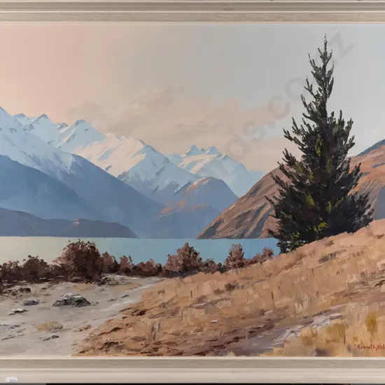 Kenneth Nelson -- framed oil on board "The Minarets from Eely Point Lake Wanaka" H-495 W-650