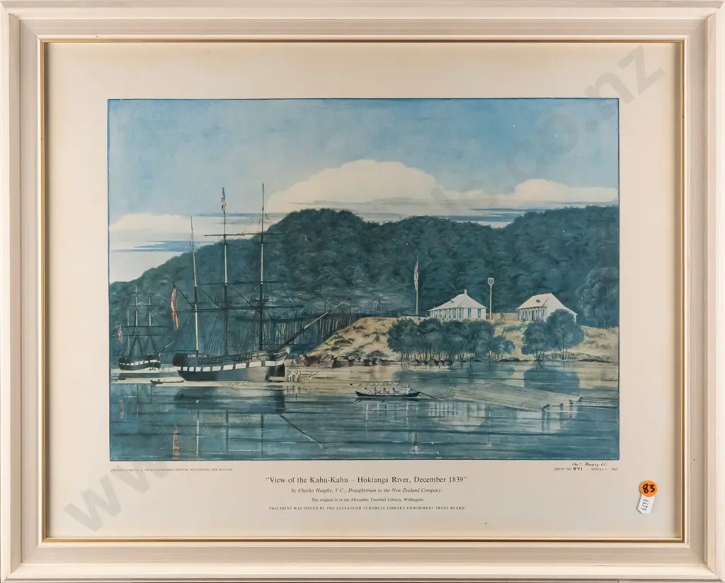 Charles Heaphy -- framed limited edition print "View of the Kahu-Kahu, Hokianga River, December 1939" ed 571 H-415 W-530 Image 1++