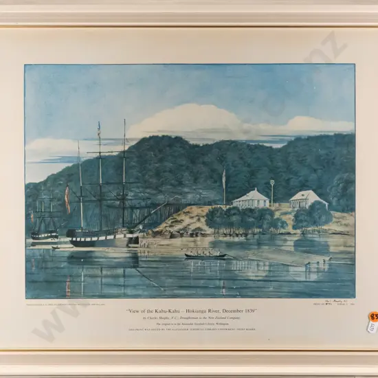 Charles Heaphy -- framed limited edition print "View of the Kahu-Kahu, Hokianga River, December 1939" ed 571 H-415 W-530