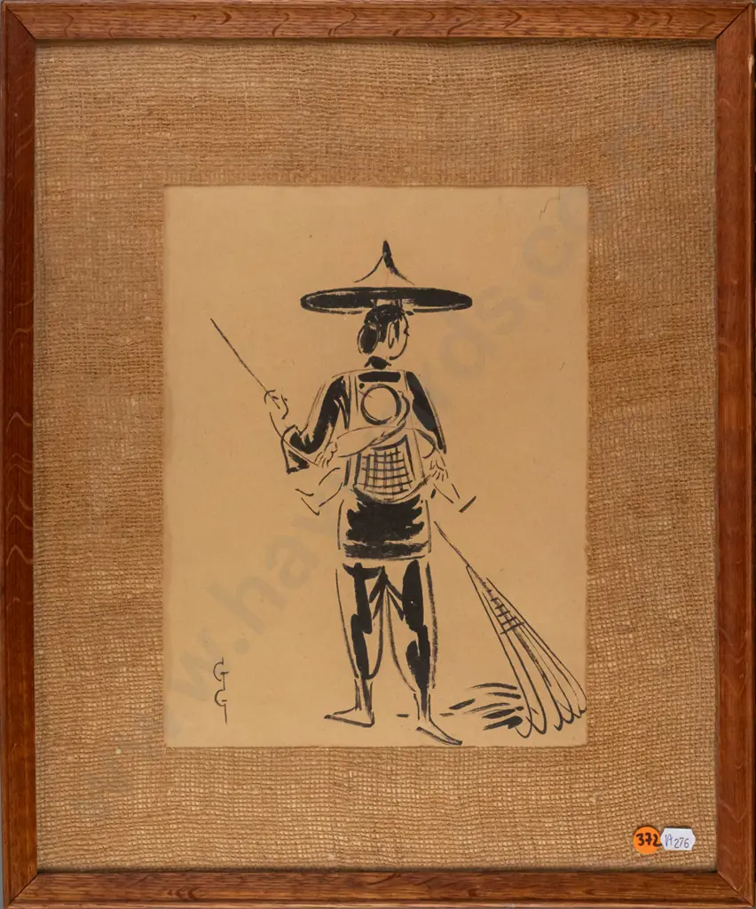 Greta Graetzer - framed watercolour - woman sweeping H285 W120 Image 1++