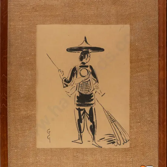 Greta Graetzer - framed watercolour - woman sweeping H285 W120