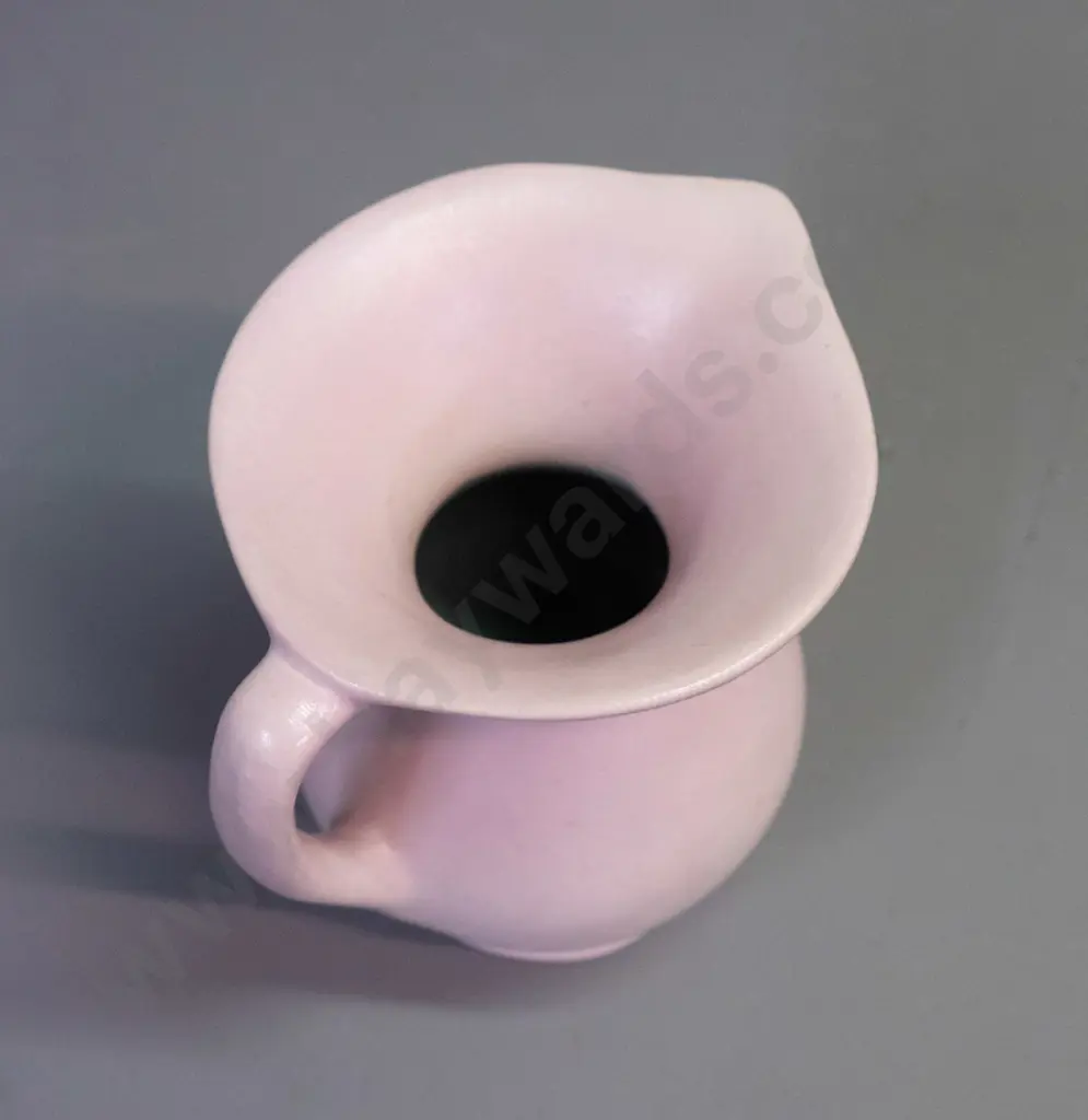 O.C. Stephens pottery - pink jug with aqua interior H-135 W-130 handle to spout Image 1++