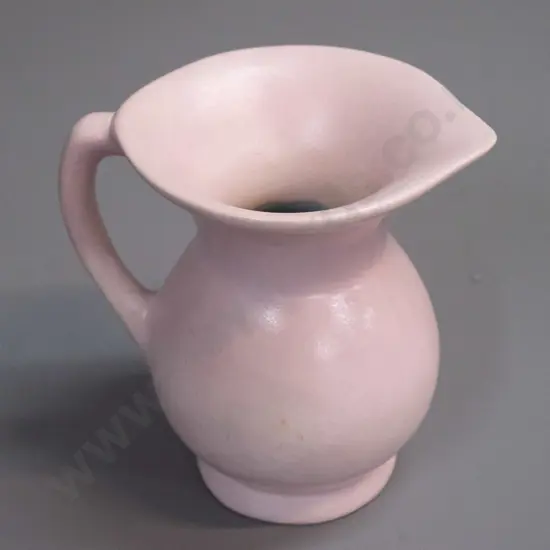 O.C. Stephens pottery - pink jug with aqua interior H-135 W-130 handle to spout