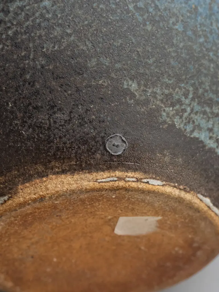NZ studio pottery raku fired ovoid shape vase - faint unknown mark near base, see photo H-340 D-230 Image 1++