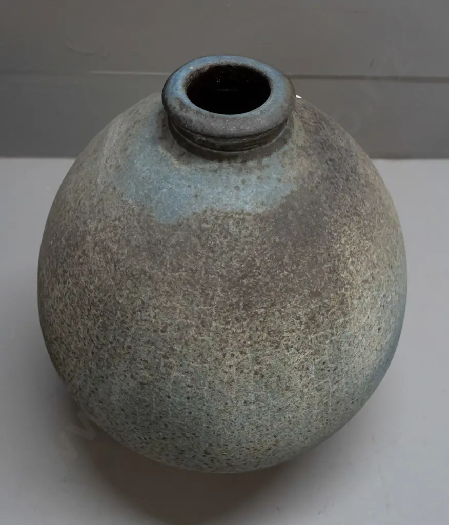 NZ studio pottery raku fired ovoid shape vase - faint unknown mark near base, see photo H-340 D-230 Image 1++