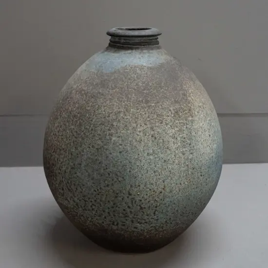 NZ studio pottery raku fired ovoid shape vase - faint unknown mark near base, see photo H-340 D-230