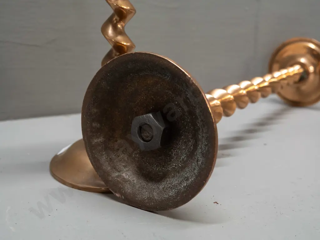 pair of vintage copper candlesticks with tapered twist stems on circular base H-310 Image 1++