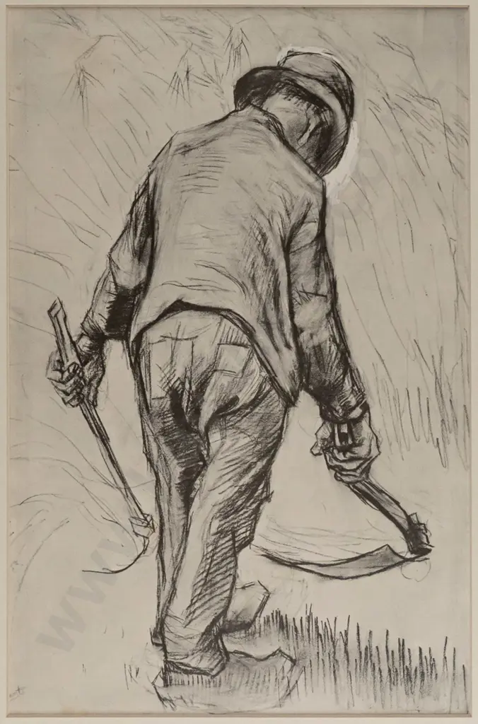 framed Van Gogh print, "Peasant with Sickle, Seen from the Back" H-300 W-200 [rubbing to frame] Image 1++
