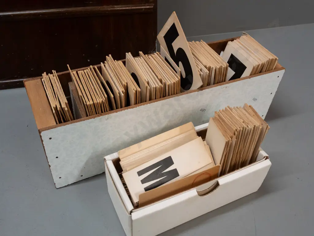 vintage rimu church readings display board with box of numbers and letters, hanging hook at top. Some paint splatters Image 1++
