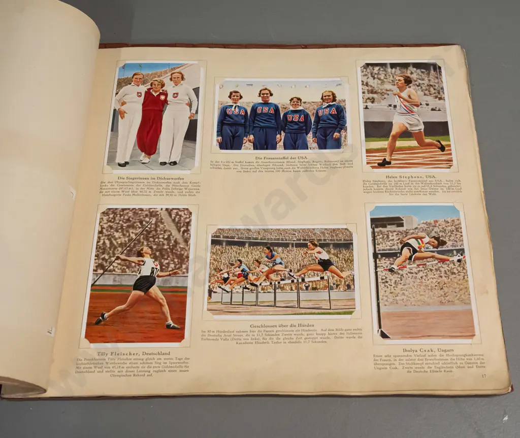 German collector card album from the 1936 Berlin Olympics - incomplete but numerous cards pasted in, some damage and Image 1++
