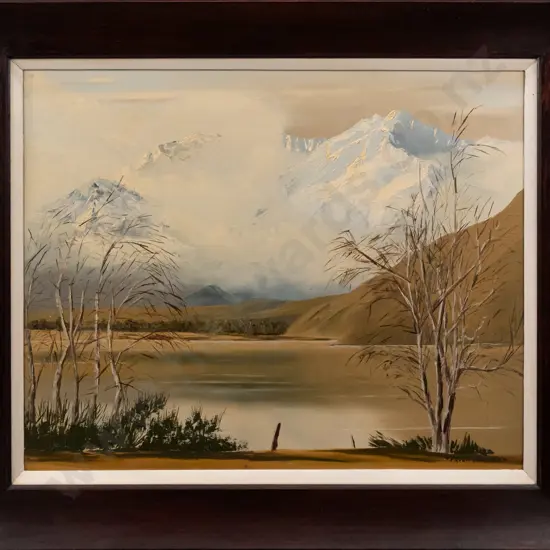 Peter Butcher -- framed oil on board, mountain scene H-385 W-475