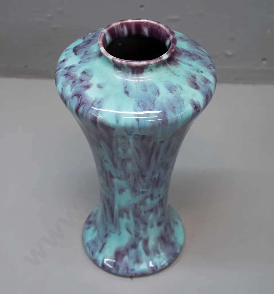 vintage aqua and purple trickle glaze - worn mark with England at bottom, impressed number 84. H-200 Image 1++