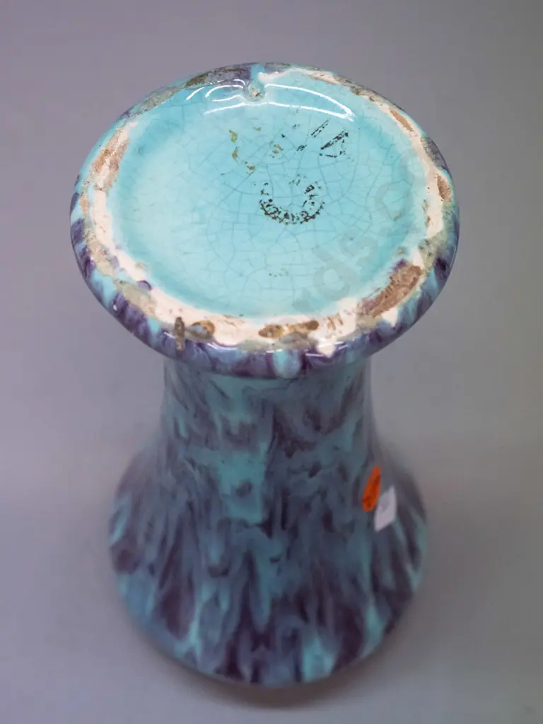vintage aqua and purple trickle glaze - worn mark with England at bottom, impressed number 84. H-200 Image 1++